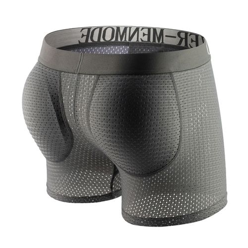 Clever-Menmode Sexy Hommes Sous-Vêtements Rembourrés Maille Boxer Fesses Lifter Agrandir Bout À Bout Push Up Pad Caleçon Pénis Poche Culotte - Type Gray-M #B