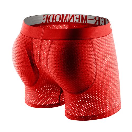Clever-Menmode Sexy Hommes Sous-Vêtements Rembourrés Maille Boxer Fesses Lifter Agrandir Bout À Bout Push Up Pad Caleçon Pénis Poche Culotte - Type Red-Xl #A