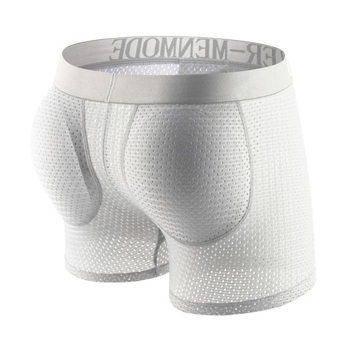 Clever-Menmode Sexy Hommes Sous-Vêtements Rembourrés Maille Boxer Fesses Lifter Agrandir Bout À Bout Push Up Pad Caleçon Pénis Poche Culotte - Type White-M #B