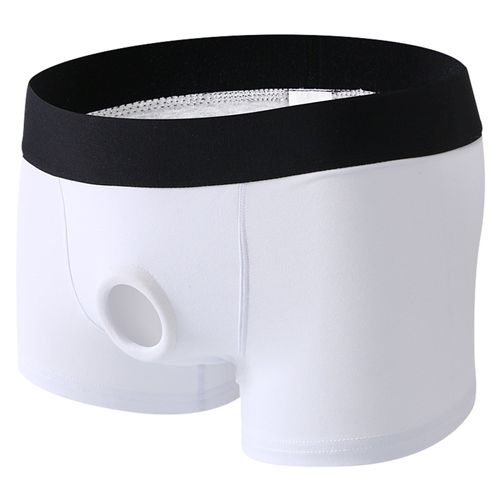 Clever-Menmode Hommes Caleçons Pénis Poche Ouverte Trou Boxer Shorts Cockring Culottes Sous-Vêtements En Coton Boxershorts Hombre - Type White-L