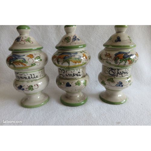 3 Anciens Pots Épices Apothicaire Faïence- X13