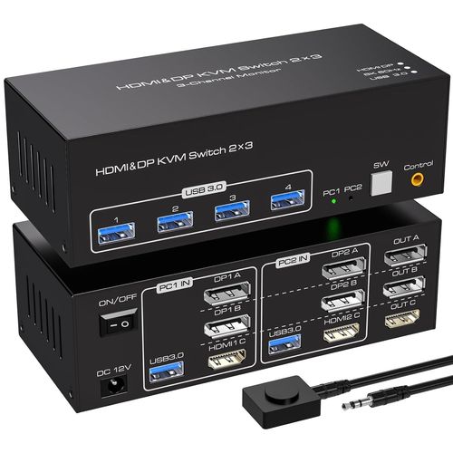 MONDODIGITALE-Commutateur Kvm Hdmi 4K144Hz 2 Ordinateurs 3 Moniteurs 8K60Hz Commutateurs Kvm Pour 2 Pc Partagez 3 Moniteurs Avec 4 Ports Usb 3.0 Comprend 2 Câbles Usb 3.0 Et Contrôle De Ligne Externe