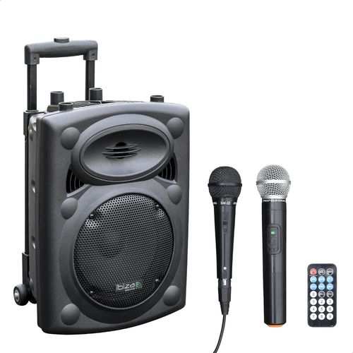 MONDODIGITALE-Port8Vhf-Bt - Enceinte Portable 8""/400W Max Avec 2 Micros (Filaire Et Vhf), Télécommande Et Housse De Protection - Bluetooth, Usb, Sd - Autonomie 4 À 6H - Speaker Box