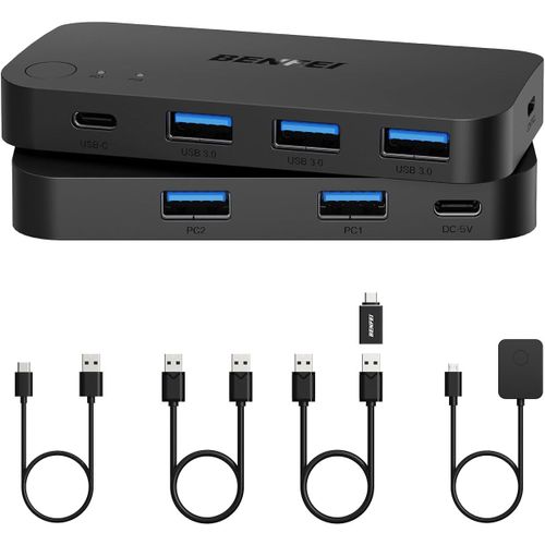 MONDODIGITALE-Commutateur Kvm Usb 3.0, Commutateur Usb 2 Ordinateurs Partageant 3*Usb 3.0 Et 1*Usb C Avec Télécommande Pour Pc Souris Clavier Imprimante Scanner, Compatible Avec Windows, Mac, Linux