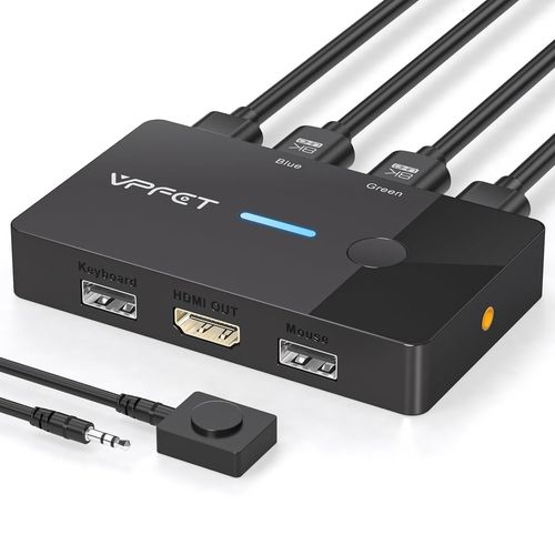 MONDODIGITALE-8K@60Hz Hdmi Kvm Switch 2 Pc 1 Monitor Usb Commutateurs Kvm Pour 2 Ordinateurs Partageant Un Moniteur Et Un Clavier/Souris, Avec Contrôleur De Bureau Et 2 Câbles Usb, Plug And Play