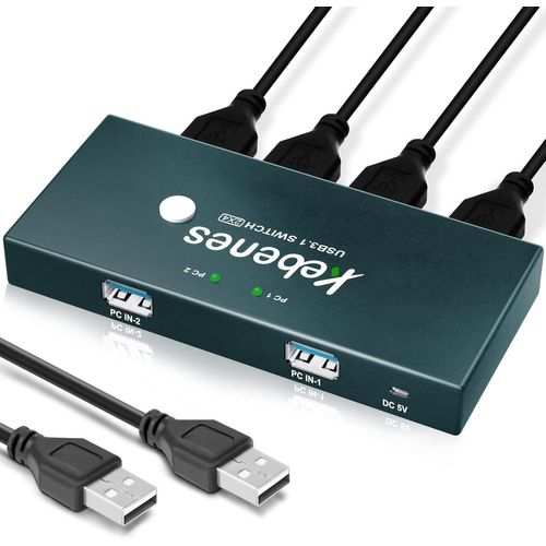 MONDODIGITALE-Switch Usb 3.0 2 In 4 Out, Avec 4 Ports Commutateur Kvm Usb Pour 2 Pc Usb Kvm Switch, Pour Clés Usb Imprimantes Scanners Claviers Souris Disques Durs 2 Câbles Usb 3.0 Inclus