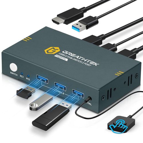 MONDODIGITALE-Commutateur Kvm Usb 3.0 Hdmi 2 Port 4K@60Hz, Commutateur Kvm Pour 2 Pc 1 Moniteur Avec 3 Ports Usb3.0, Hdmi2.0, Hdcp2.2, Support De La Fonction Edid, Inclus 2 Câbles Usb 3.0