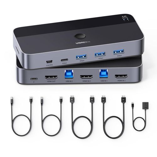 MONDODIGITALE-Switch Hdmi Kvm 4K 60Hz 2 Entrées 1 Sortie Avec 3 Ports Usba 3.0 1 Port Usbc3.0 5Gbps Pour Clavier Souris Disque Dur Commutateur Kvm Switch Usb Avec Contrôleur De Bureau Et 2 Câbles Hdmi 1M
