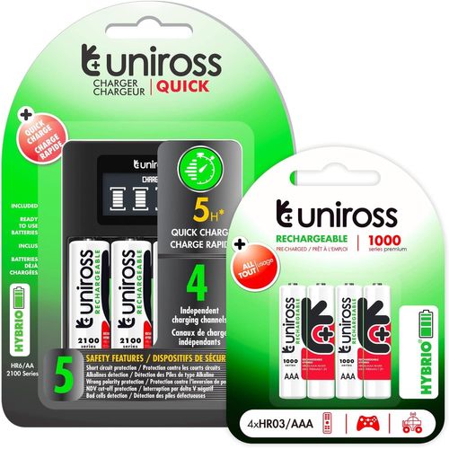 MONDODIGITALE-Chargeur Rapide Aa/Aaa Avec 4 Batteries Rechargeables Hybrio Stilo Aa 1,2 V 2 000 Mah + 4 Batteries Rechargeables Hybrio Ministilo Aaa 1,2 V 900 Mah