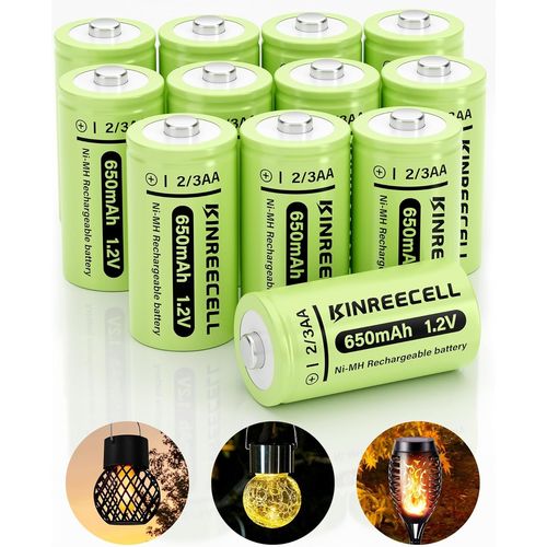 MONDODIGITALE-Lot De 12 Piles Ni-Mh 2/3 Aa 1,2 V 650 Mah Haute Capacité 1,2 V Pour Lumière Solaire De Jardin