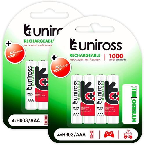 MONDODIGITALE-Piles Rechargeables Hybrio Ministilo Aaa / Hr03 Ni-Mh 1,2 V 900 Mah-2 Ampoules De 4 Piles