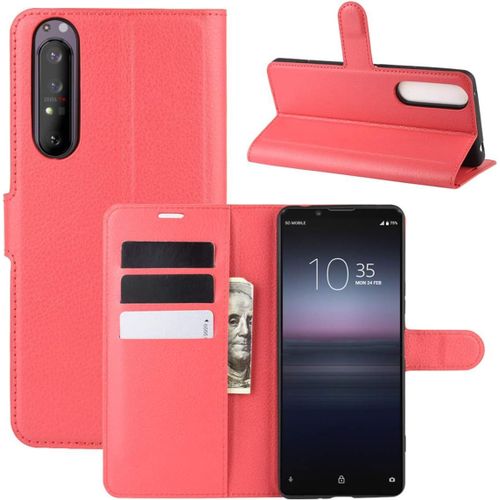 Sony Xperia 1 Ii Coque Rouge Ultra Mince Portefeuille Housse En Cuir Pu Etui Mince Case Coque Avec Porte Cartes Fonction Support Et Fermeture Magnétique Pour Sony Xperia 1 Ii 6.5