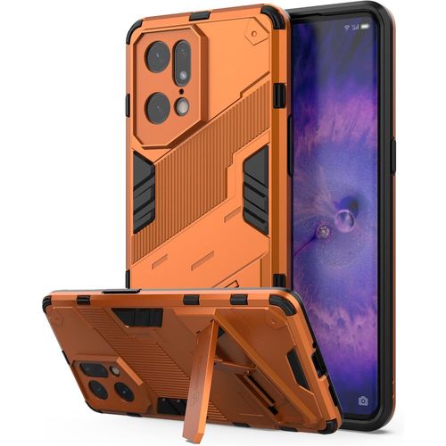 Hybrid Coque Pour Oppo Find X5 Pro Tpu Souple Bumper Étui & Pc Rigide Back Avec Support Anti Dérapant&choc Caméra Arrière Protecteur Orange
