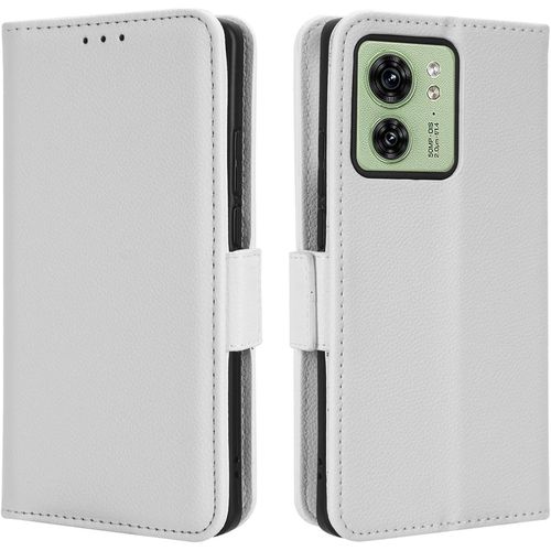 Coque Cuir Étui Pour Motorola Edge 40, Antichoc Portefeuille Housse Avec Fentes Pour Cartes, Tpu Bumper Case Cove -Blanc