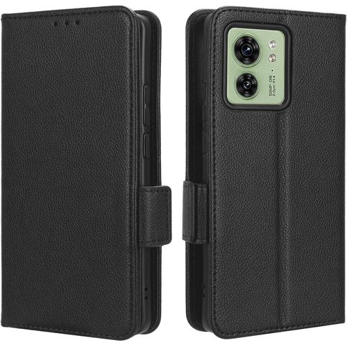 Coque Cuir Étui Pour Motorola Edge 40, Antichoc Portefeuille Housse Avec Fentes Pour Cartes, Tpu Bumper Case Cove -Noir