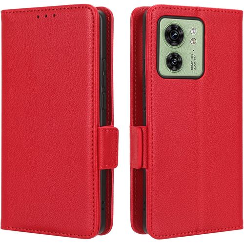 Coque Cuir Étui Pour Motorola Edge 40, Antichoc Portefeuille Housse Avec Fentes Pour Cartes, Tpu Bumper Case Cove -Rouge