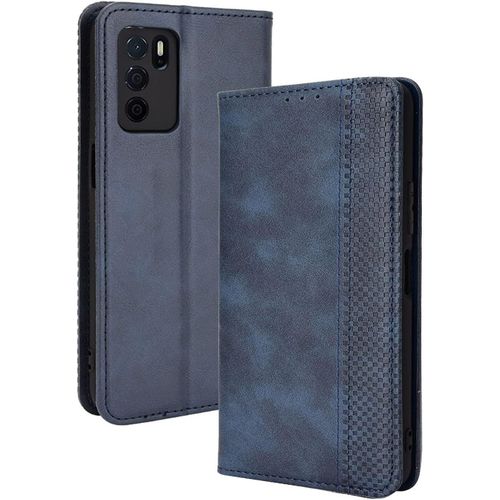 Coque Folio Cuir Étui Pour Oppo A16/Oppo A54s/Oppo A16s Antichoc Portefeuille Housse Vec Fentes Pour Cartes Pu/Tpu Bumper Protection Case Cover Fermeture Magnétique Bleu