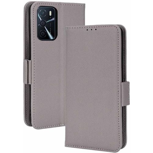 Coque Cuir Étui Pour Oppo A16 Oppo A54s Oppo A16s, Antichoc Portefeuille Housse Avec Fentes Pour Cartes, Tpu Bumper Case Cove Gris