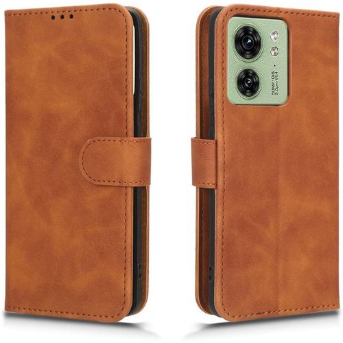 Coque Folio Cuir Étui Pour Motorola Edge 40, Antichoc Portefeuille Housse Vec Fentes Pour Cartes, Pu/Tpu Bumper Protection Case Cover Fermeture Magnétique Marron
