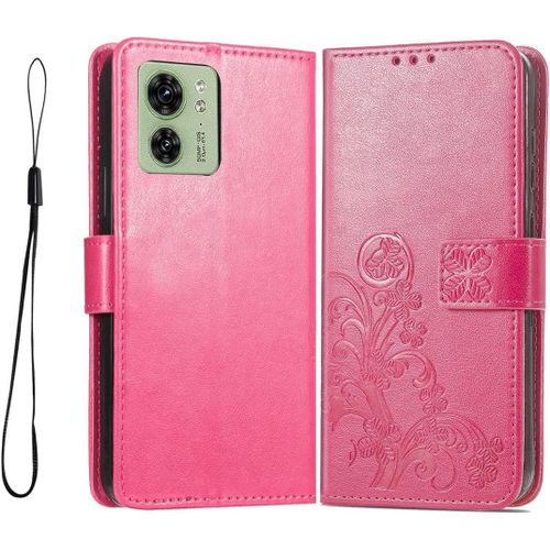 Coque Pour Motorola Edge 40, Pu Cuir Housse Tpu Flip Portefeuille Etui Avec Carte Fente & Stand Fonction & Motif Relief, Magnétique Protection Case Cover, Rouge