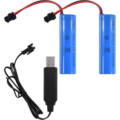 MONDODIGITALE-2 Pcs Li-Ion Piles Rechargeables 3,7V, Batteries Lithium De Rechange 1000Mah 1200Mah Avec Chargeur Usb Sm-2P Connecteur, Universelle Batterie Li-Ion 14500 18650 Pour Rc Truck Voitures (