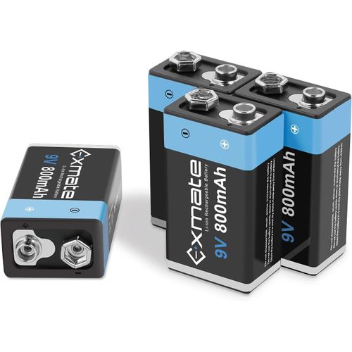 MONDODIGITALE-Piles 9V Rechargeables 800Mah Lithium-Ion 6F22 (4 Pièces)
