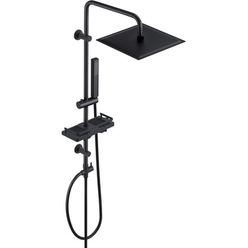 MONDODIGITALE-Colonne De Douche Design Avec Fixations Réglables Noir Colonne De Douche Hydromassante Avec Étagère Douche Sans Shampooing Savon Pommeau Douche Pluie Picots Anti-Calcaire 25X25Cm
