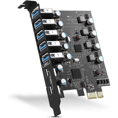MONDODIGITALE-Carte D'Extension Pcie Vers Usb 3.0 7 Ports (2 X Usb-C ¿ 5 X Usb-A) Carte D'Extension Pci Express Usb 3.0-Hub Usb 3 Interne Pour Ordinateur De Bureau-Compatible Avec Windows 10/8/7/Xp
