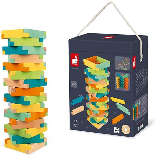 MONDODIGITALE-Baril De Construction En Bois 60 Pièces-Jeu De Construction-Apprentissage Motricité Fine Et Concentration-Bois Hêtre Massif Certifié Fsc-Peint L'Eau-Dès 4 Ans, J08300
