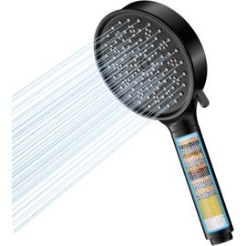 MONDODIGITALE-Pommeau De Douche Avec Filtre, Économe En Eau, Eau Dure, Avec Filtration En 20 Couches, 6 Types De Jet, Haute Pression, Avec Filtre Anti-Calcaire, Noir