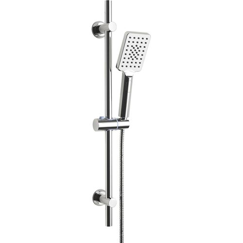 MONDODIGITALE-Barre De Douche Inox 70 Cm Avec Douchette À Main 3 Jets, Colonne De Douche Avec Curseur Et Support De Douche Muraux Réglable Pour Salle De Bain Sans Mitigeur, Rectangulaire Chromé