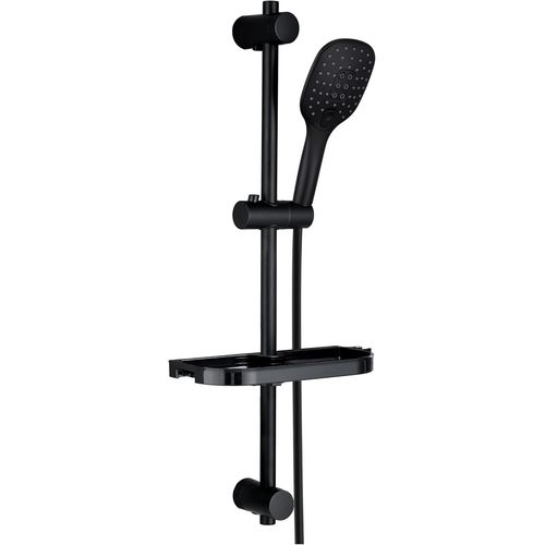 MONDODIGITALE-Barre De Douche Noir Inox 70 Cm Colonne De Douche Avec Porte-Savon Douche Et Douchette 3 Jets, Support De Fixation Réglable,Mural Solide(Hb1210Mb)