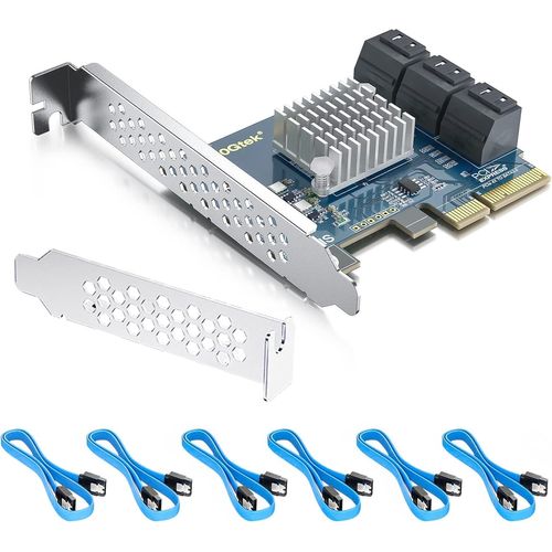 MONDODIGITALE-Sata Card 6 Port With 6 Sata Cables And Low Profile Bracket, 6Gbps Sata3.0 Controller Pci Express Expansion Card, X2, Support 6 Sata 3.0 Devices
