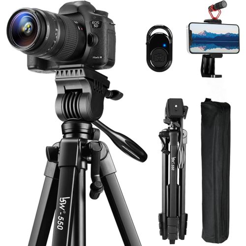 MONDODIGITALE-Trépied Caméra, Trépied Pour Appareil Photo Vlogging, Trépied 60"" Smartphone, Pour Iphone/Canon/Nikon/Sony, Tête Fluide Pour Tous Les Appareils Photo/Téléphone Portable/Dslr/Slr