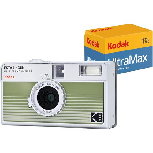 MONDODIGITALE-Ektar H35N Pack Appareil Photo Demi-Cadre Avec Film Ultramax 400/24Exp 35 Mm (Rayures Vertes)