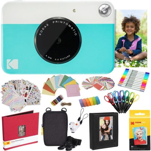 MONDODIGITALE-Printomatic Appareil Photo Instantané (Bleu) Forfait Tout-En-Un Papier Photo Zink (20 Feuilles) Et Bien Plus Encore