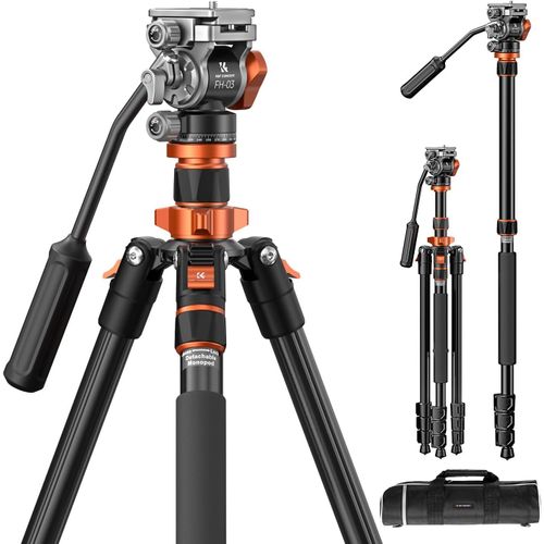 MONDODIGITALE-Trepied Appareil Photo 200Cm, Trépied Video Avec Tête Fluide Pour Panoramique Et Inclinaison, Trépied Camera Avec Monopode, Compatible Arca Swiss Pour Reflex Dslr Charge:5Kg