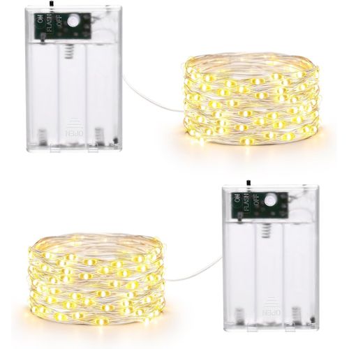 MONDODIGITALE-(Lot De 2 Guirlande Lumineuse Noël À Piles En Fil D'Argent, 5M 50 Led Lumière Blanc Chaud Avec 2 Modes, Micro Led Décoration Intérieure Extérieure Pour Fêtes De Noël, Mariage, Soirée