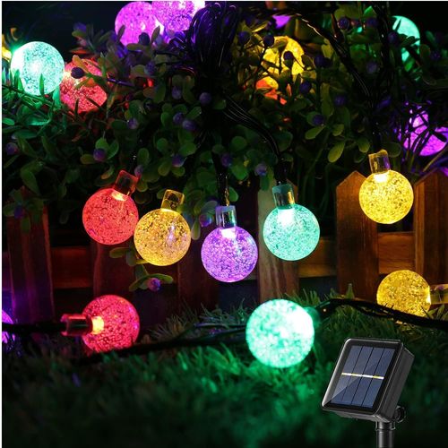 MONDODIGITALE-Guirlande Lumineuse Boules Extérieur Solaire, 6.5M 30 Led 8 Modes Imperméable Cristal Lumineuse Intérieur Pour Jardin Patio Maison Fête Terrasse Noël, Multicolore