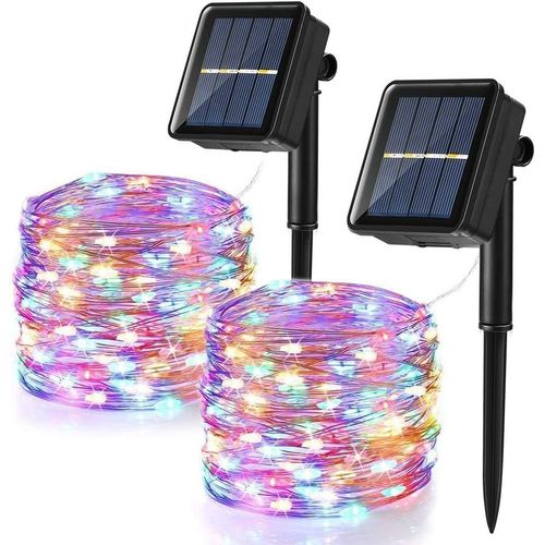 MONDODIGITALE-[Lot De 2] Guirlande Lumineuse Exterieur Solaire, 12M 120 Led Guirlande Guinguette Noël Solaire Étanche 8 Modes Décoration Lumière Pour Jardin Terrasse Cour Maison Mariage Fête (Multico