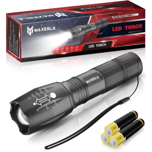 Mondodigitale-Lampe De Poche Led Puissant Professionnel, Étanche 2000 Lumens Super Lumineux Mini Torche Tactique, Portable Torche, Torche Puissant 5 Modes D'éclairage, 1 Pack Avec 3 X Aaa Batteries