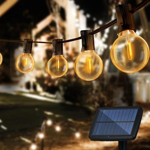 MONDODIGITALE-20M Guirlande Solaire Extérieur, 30+2 Led Ampoules Guirlande Guinguette Lumineuse, 4 Modes & Ip65 Pour Patio/Jardin/Partie/Anniversaire/Mariage/Festival/Arbre-Blanc Chaud