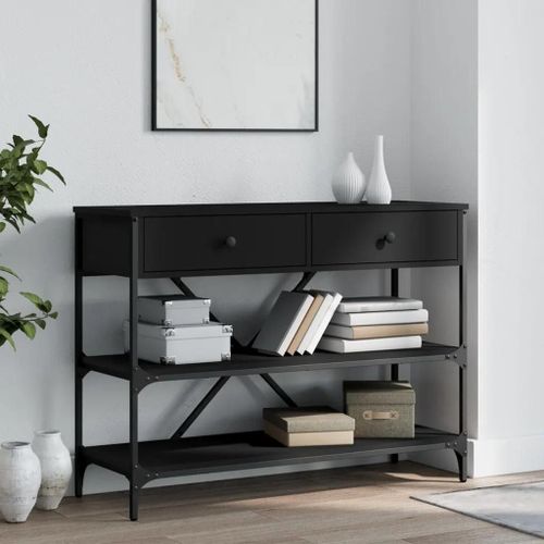 Table Console Avec Tiroirs Et Étagères Noir Bois D'ingénierie