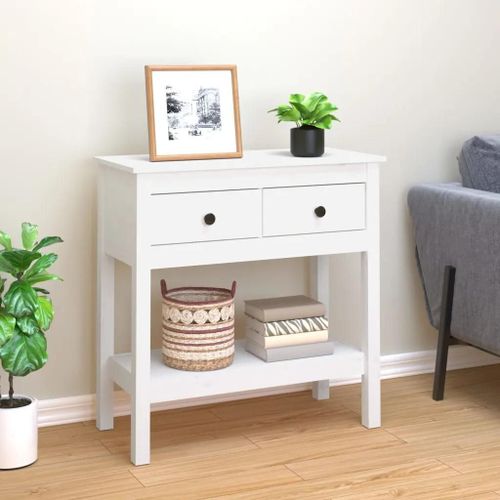Table Console Blanc 75x35x75 Cm Bois Massif De Pin