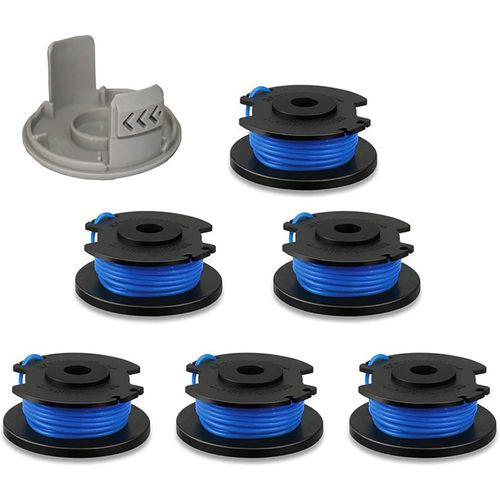 Fil de rechange AC14RL3A pour coupe-bordures sans fil Ryobi One+ 18 V, 24 V, 40 V, bobines de 3,4 m (11 pi) à alimentation automatique avec capuchons AC14HCA (6 bobines, 1 capuchon)
