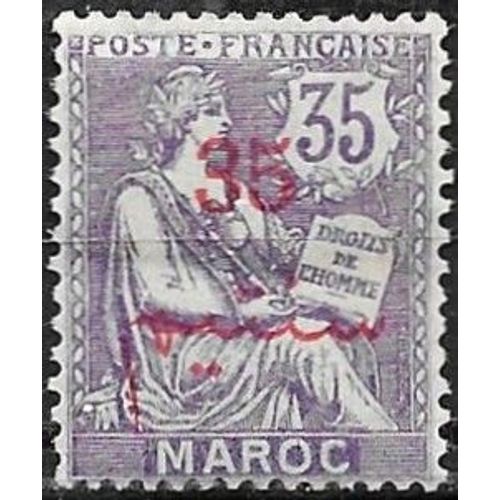 Maroc, Bureaux Français 1911 / 17, Beau Timbre Neuf* Yvert 33, Type Mouchon 35c. Violet Avec Surcharge Bilingue.