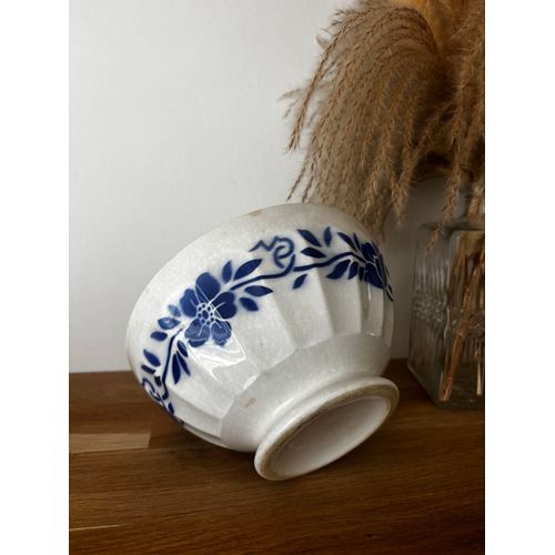 Grand Bol Ancien En Faïence Fleurs Bleues 