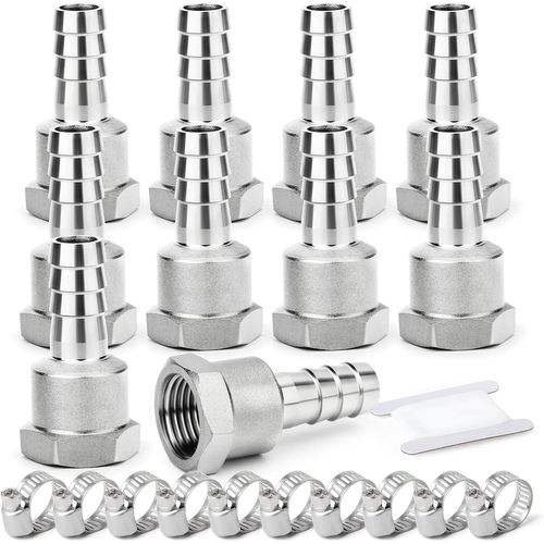 SHILIU-10 pièce raccords cannelés de tuyau, 8mm barbelé à 1/4 de pouce raccords BSP femelles, raccords de tuyau en acier inoxydable[