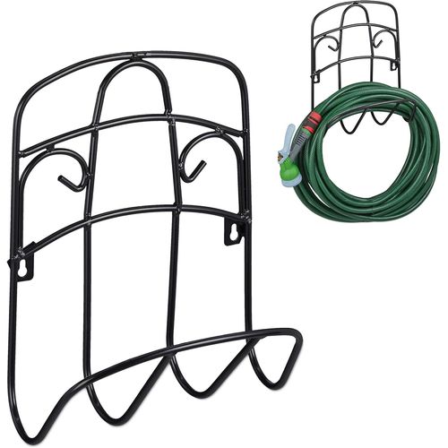SHILIU-relaxdays Support Tuyau d¿arrosage, Montage Mural, pour 38 m & 5/8"", Enrouleur, dévidoir, métal, pour Le Jardin, Noir[2543]