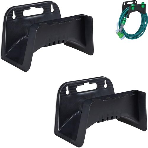 SHILIU-Support Mural pour Tuyau, Lot de 2, Plastique, Suspension Tuyau d¿arrosage de Jardin, HLP 15x24x17cm, Noir[1787]